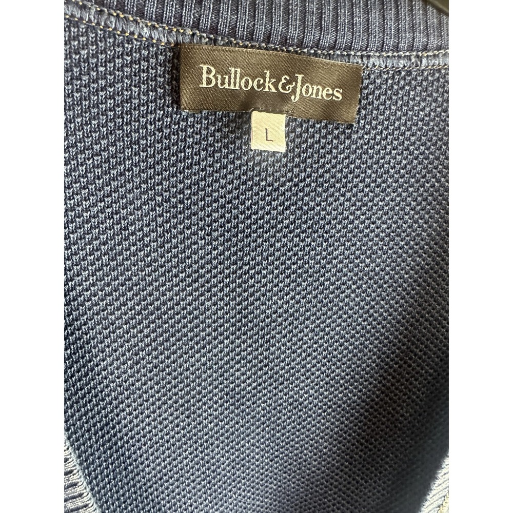 Bullock & Jones Indigo Cotton Cardigan Sweater Mens Large Blue Textured Peru - Picture 7 of 12